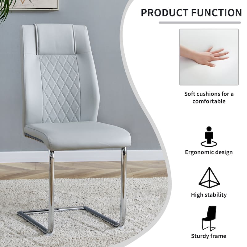 Leather Dining Chair Set of 6 Office Chair with C-Shaped Metal Legs