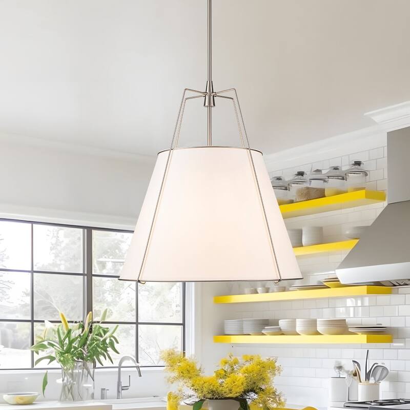 Mid Century 4-Light Conical Fabric Shade Lantern Pendant Ambient Light