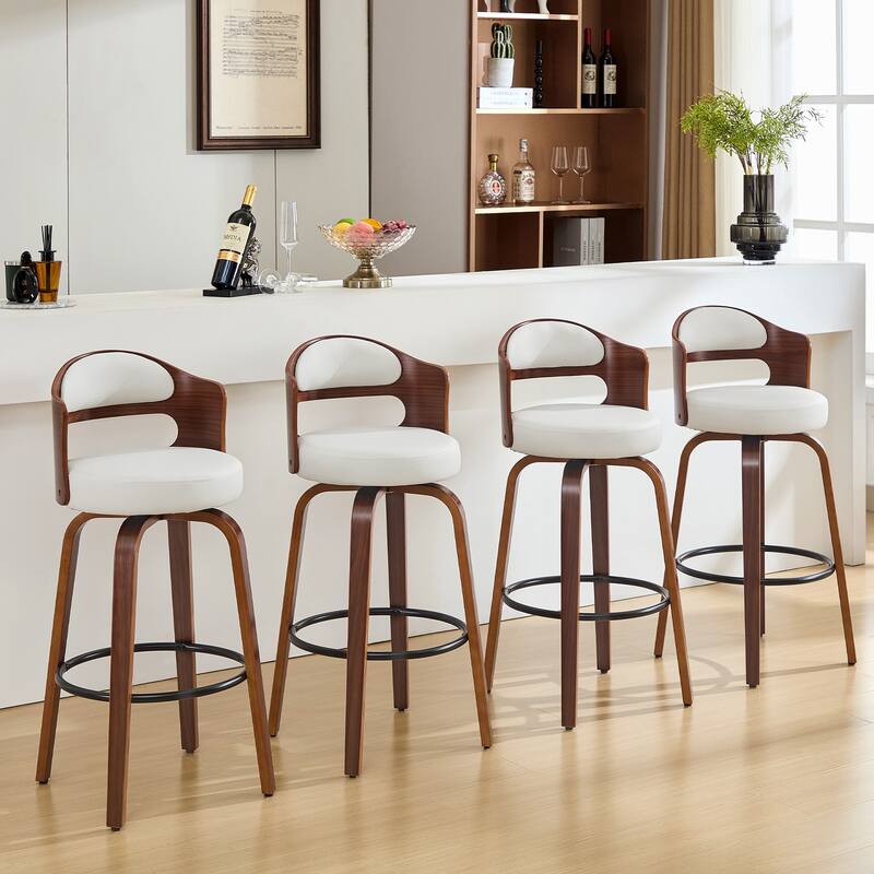 26"/29" Swivel Faux Leather Upholstered Bentwood Counter or Bar Height Stools, Set of 2/4