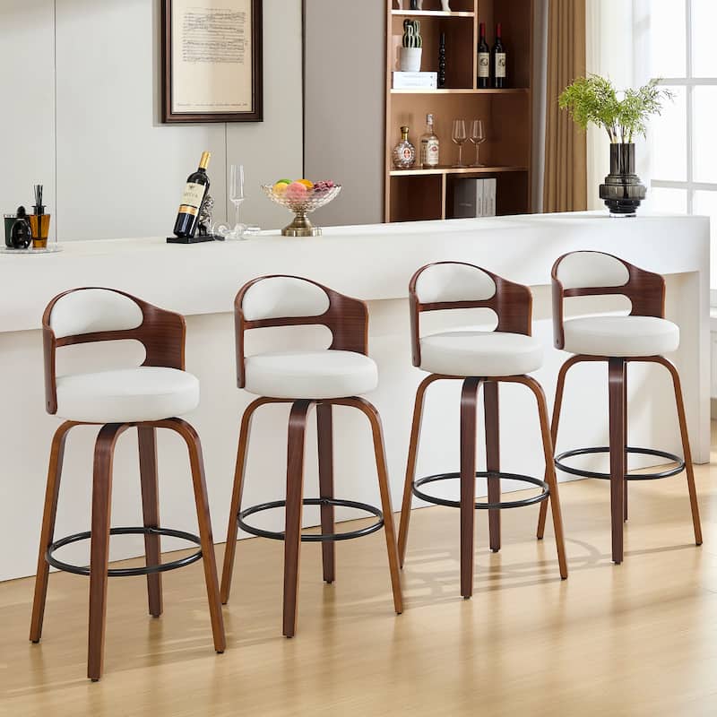 26" Swivel Faux Leather Upholstered Counter Height Bar Stools with Wooden Legs, Set of 2/4