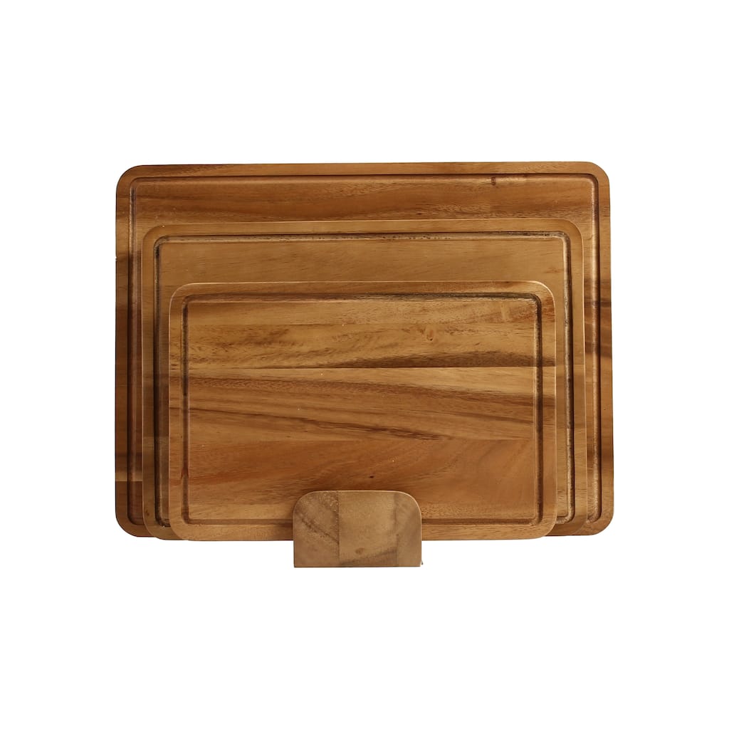Sango Atelier Acacia Wood 3-Piece Cutting Board Set with Stand- Kitchen Chopping Boards for Meat, Vegetables & Charcuterie
