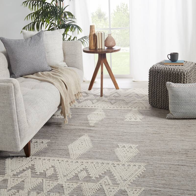 Ailana Hand-Knotted Tribal Gray/ Ivory Area Rug