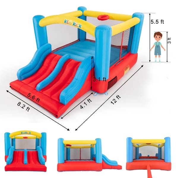 Inflatable Bounce House with Blower for 3-10 yr Kids, Bouncy Castle w/Double Slide, 300 LBS Capacity