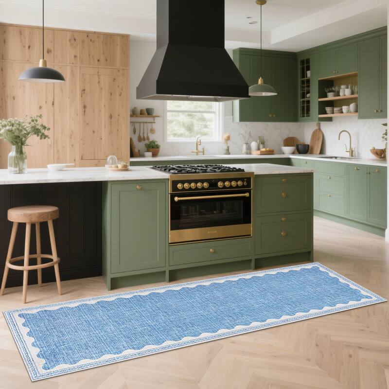 Scalloped Pattern Rugs for Living Room Bedroom Soft Non Slip Low Pile Throw Carpet Washable Foldable Area Rug