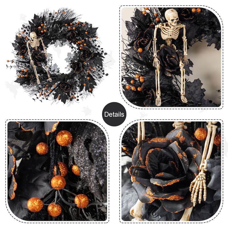 Glitzhome 36"H Halloween Lighted Black Rose Urn Porch Tree with Timer