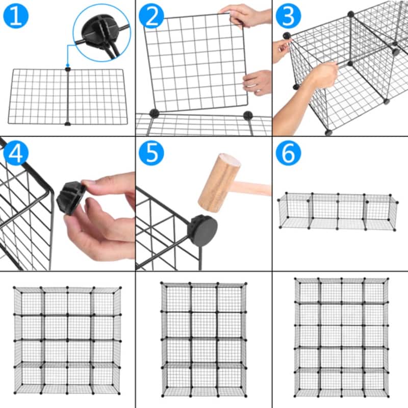12-Cube Organizer Cube Storage Shelves Wire Cube Storage Metal Grid Shelving Unit Modular Cubbies Organizer Bookcase
