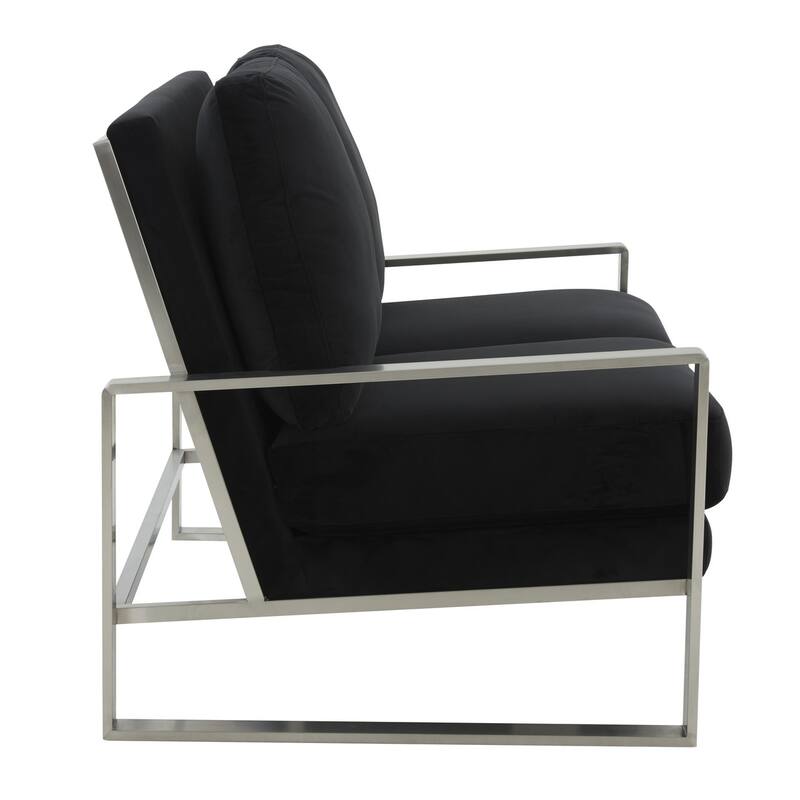 Jefferson Modern Leather/Velvet Loveseat Sofa with Silver/Gold Frame, Removable Cushions Couch for Home and Office