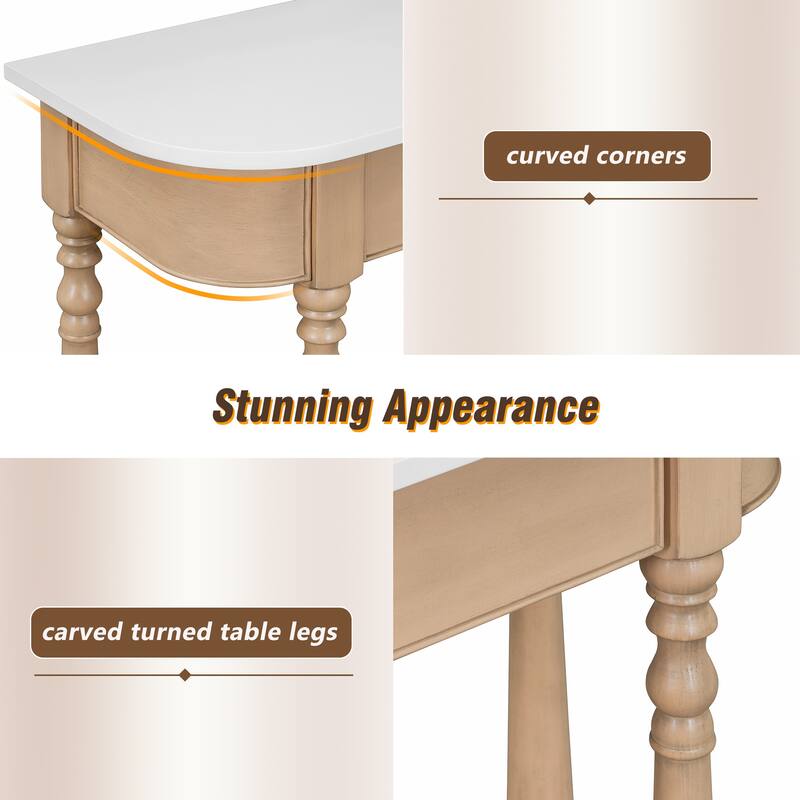 2 Tier Narrow Console Table Entryway Table with Drawer and Open Shelf, Half Moon Sofa Couch Table Hallway Table Foyer Table