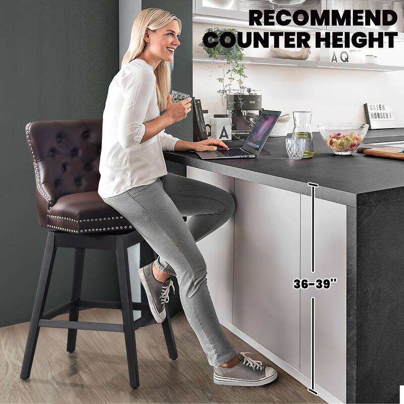26"/29" Faux Leather Swivel Counter and Bar Height Stools Solid Wood Frame (Set of 2)
