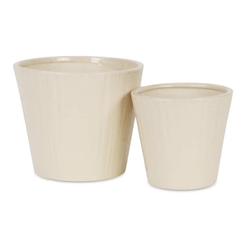 Currula Tapered Vertical Dotted Pattern Ceramic Pot - Off White