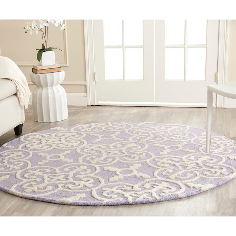 SAFAVIEH Handmade Cambridge Shigemi Modern Wool Rug - 6' Round - Lavander/Ivory