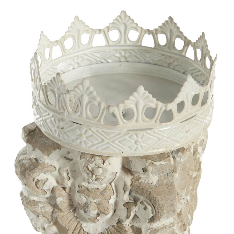 Glass Scroll Candle Holder with White Crown - Set of 2 Beige - Roche River Decor