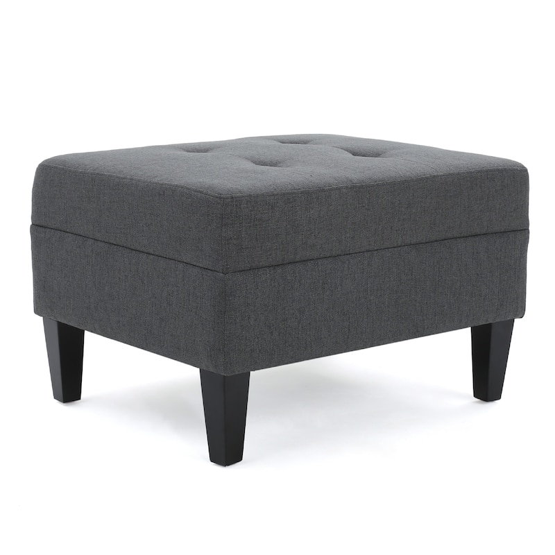Sabby Ottoman with Tapered Birch Wood Legs, Dark Gray Fabric 29 Inch