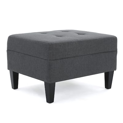 Sabby Ottoman with Tapered Birch Wood Legs, Dark Gray Fabric 29 Inch