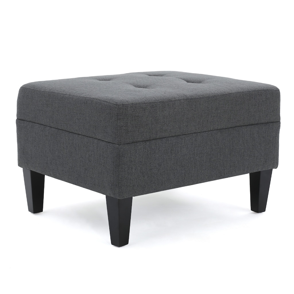 Sabby Ottoman with Tapered Birch Wood Legs, Dark Gray Fabric 29 Inch