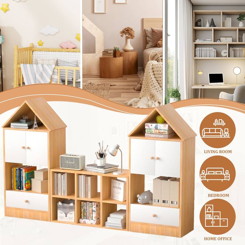 MVersatile Kids Bookshelf House Shape Toy Organizer for Bedroom Playroom