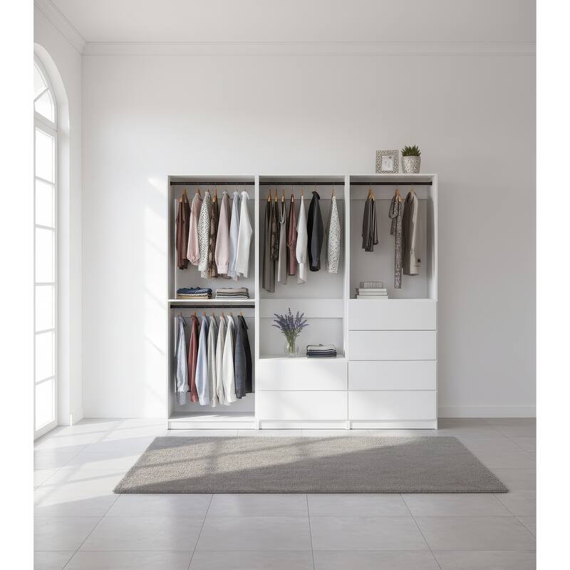 Prosper White Freestanding Walk in Wood Closet System - 94.2"W x 15.7"D x 83" H