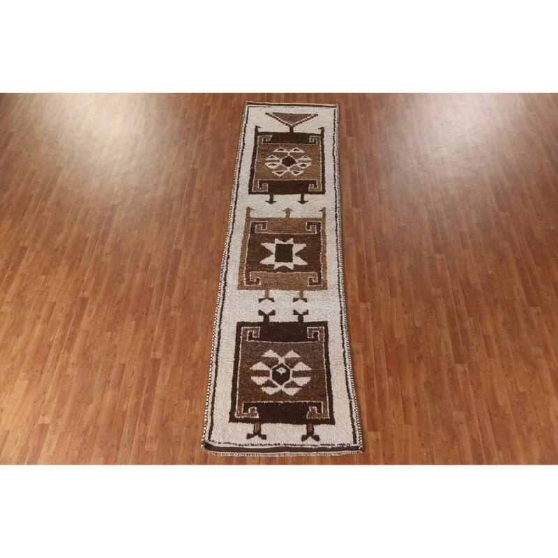 Plush Beige Turkish Anatolian Runner Rug Handmade Wool Carpet - 3'3"x 12'2"