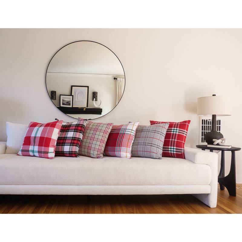 KAF Home Feather Filled 20 x 20 Holiday Throw Pillow - Tri Color Holiday Check - Red / White / Green