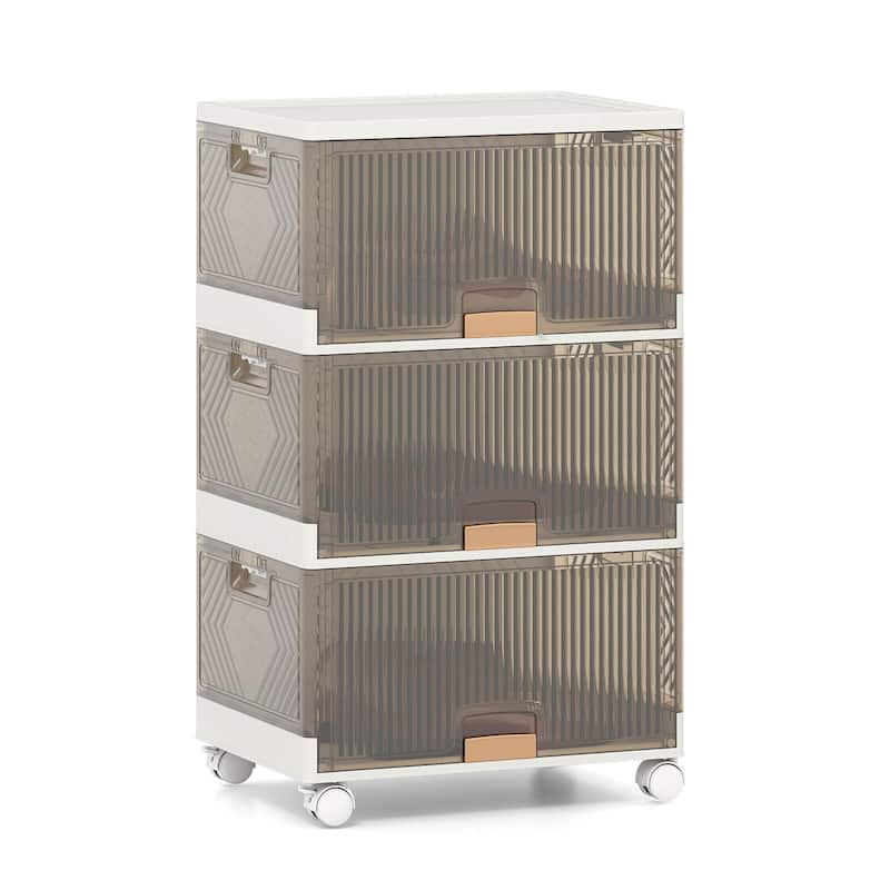 Costway 3-Cube Stackable Storage Bins with Detachable Wheels 13.5Gal - See Details - White + Brown - See Details