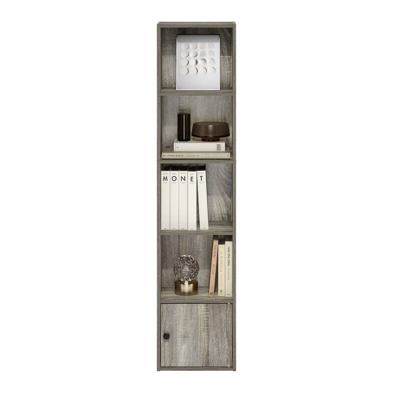Furinno Luder 5-Tier Shelf Bookcase with 1 Door Storage Cabinet
