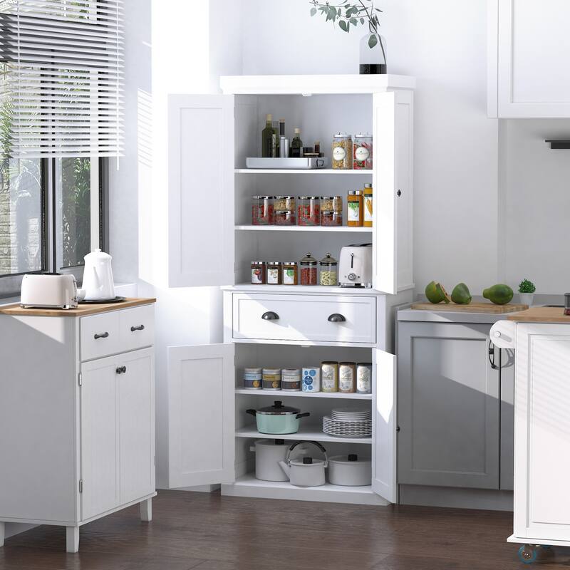 HOMCOM 72" Freestanding Kitchen Pantry Cabinet, Tall Storage Cabinet with 2 Door Cupboards, Drawer and Adjustable Shelves