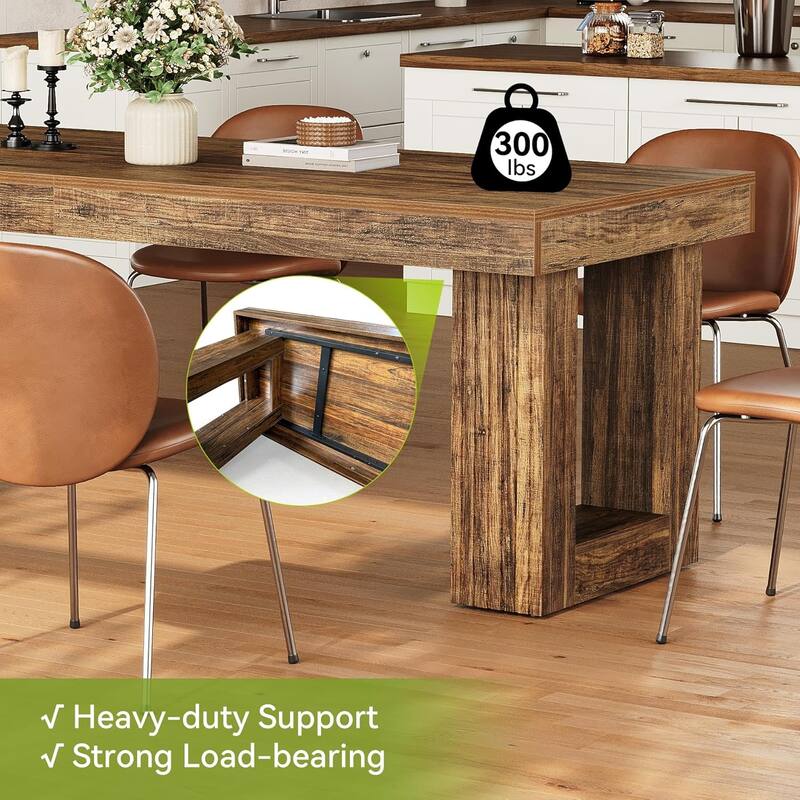 86.6 Inches Farmhouse Extra Long Dining Table with Sturdy Legs for 2-6 People, Rectangular Wooden Kitchen Table