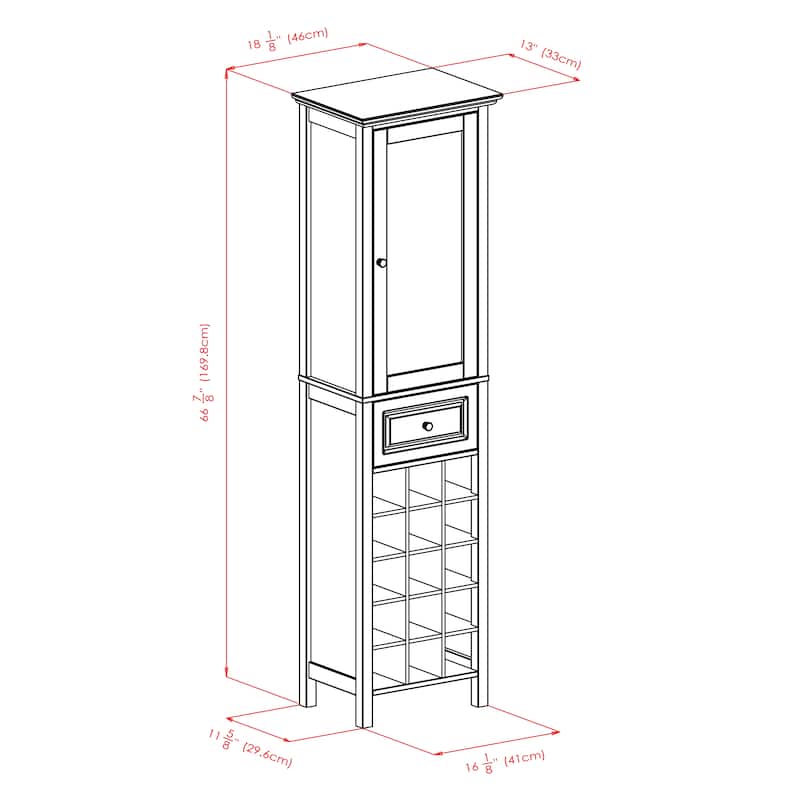 Burgundy Wine Display Tower, Black - 18.11 x 12.99 x 66.85 inches