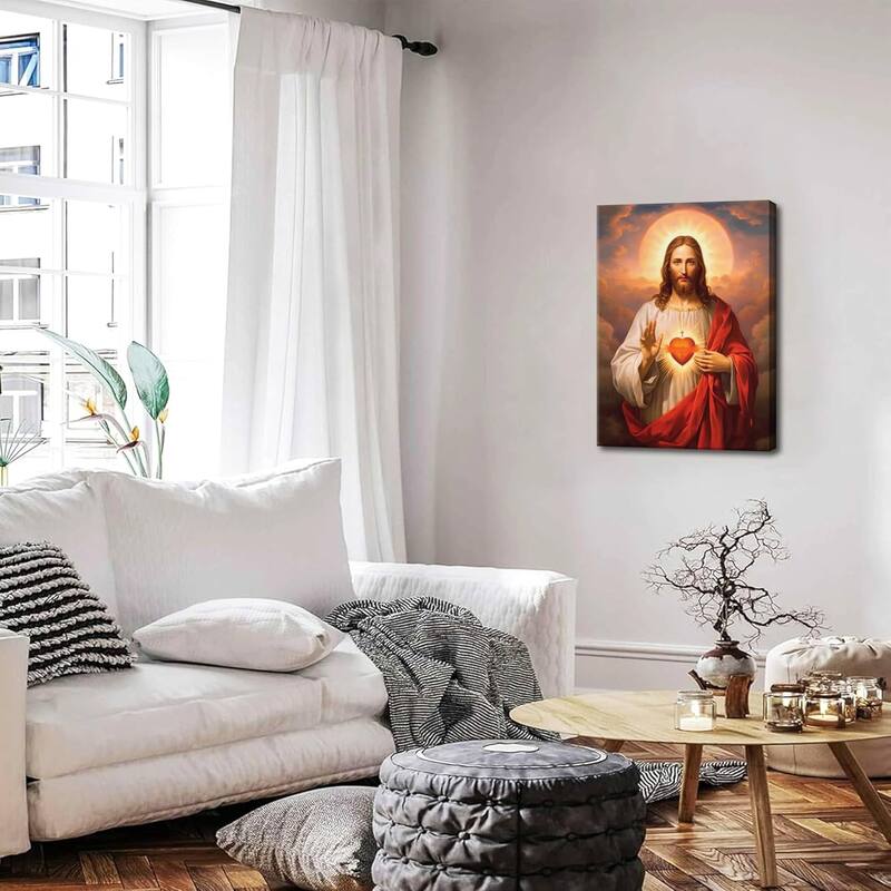 Jesus Sacred Heart Christian Wall Art, Divine Mercy Canvas Paintings