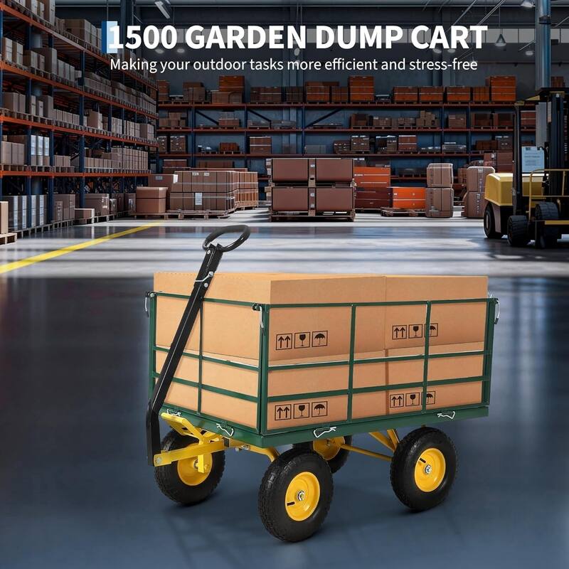 3-in-1 Convertible Yard Wagon 1500-lb Capacity 13In All-Terrain Tires and Removable Mesh Panels Green
