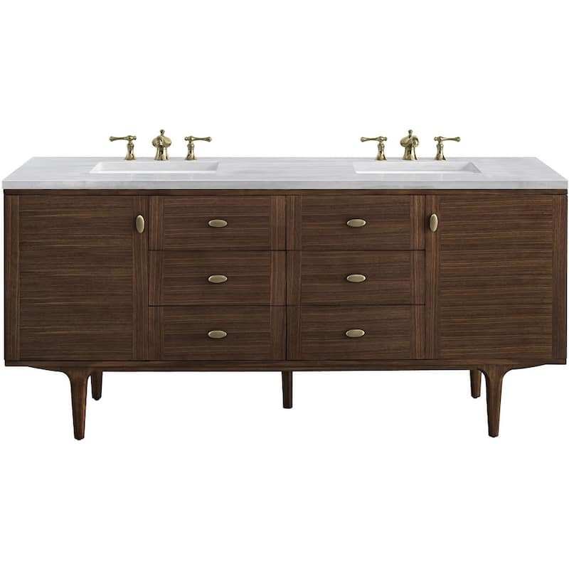 James Martin Vanities 670-V72-3AF Amberly 72" Free Standing or Wall - Mid-Century Walnut - Walnut Finish