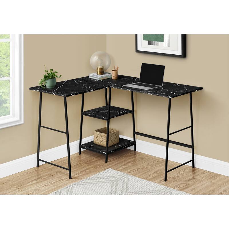 Modern 48" L-Shaped Desk with Storage Shelves, Metal Sawhorse Legs, Corner Desk for Home Office