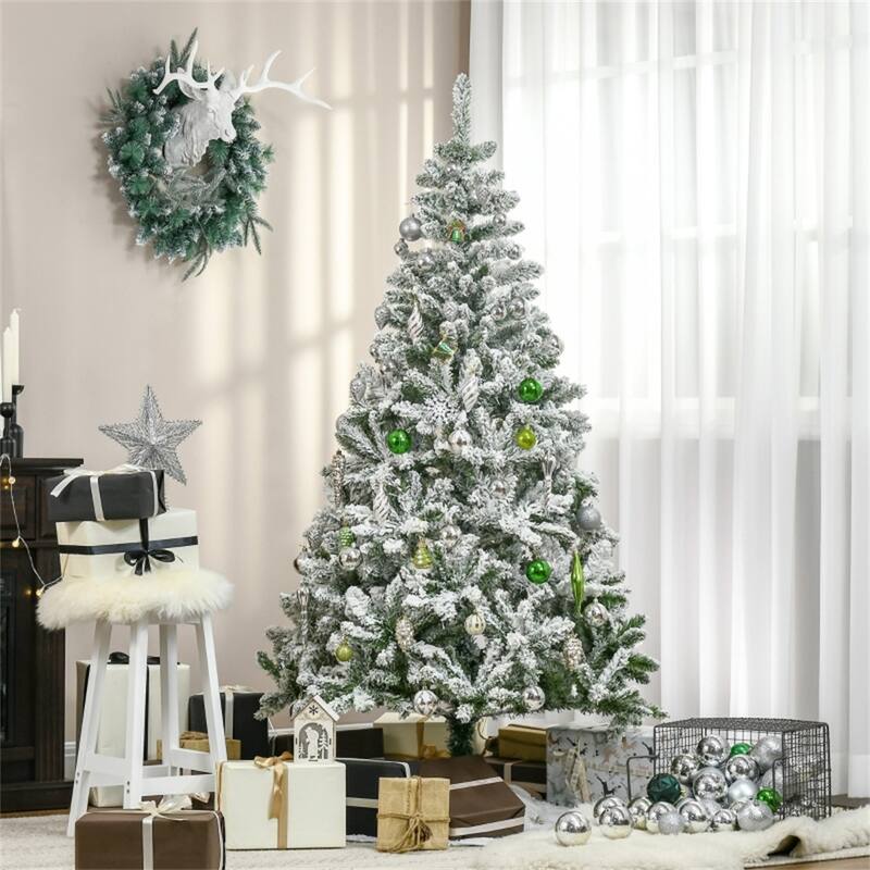 Green-White PVC Steel Snow Flocked Pine Christmas Tree with Stand
