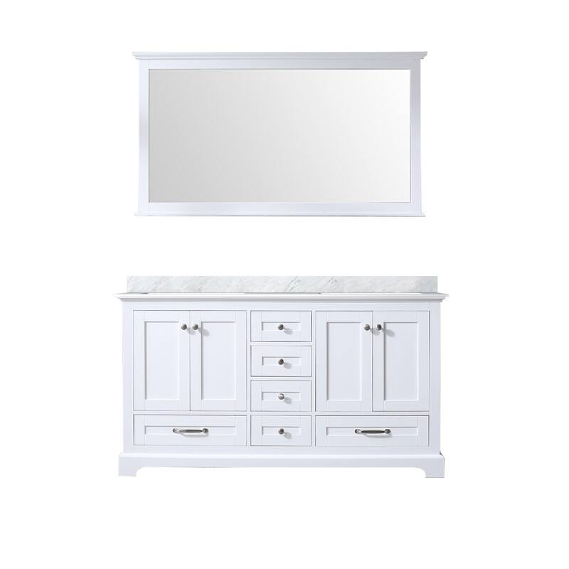 Dukes 60 in. W x 22 in. D Navy Blue Double Bath Vanity, Carrara Marble Top, and 58 in. Mirror