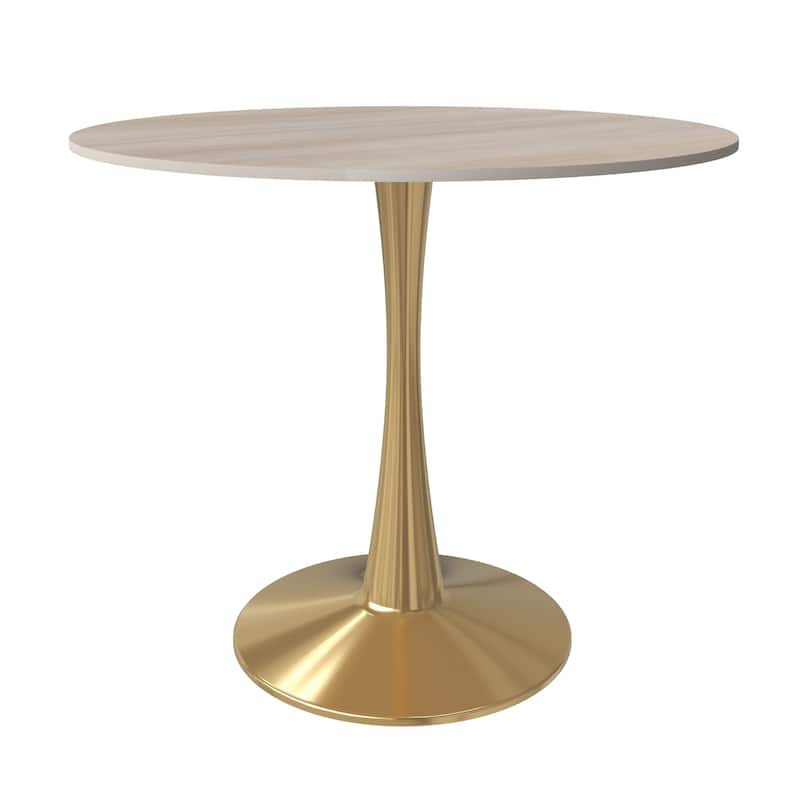 Bristol 31" Round Dining Table for 4 with Sintered Stone Tabletop in Gold Steel Base for Kitchen & Dining Room