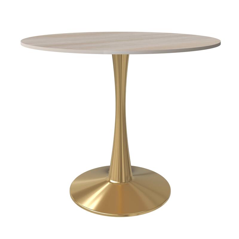 Bristol Round Dining Table 35 in. Sintered Stone Tabletop & Brushed Gold Stainless Steel Pedestal Base