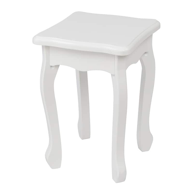 Kids Vanity Table and Stool Set Wooden Dressing Table Reversible Round Mirror