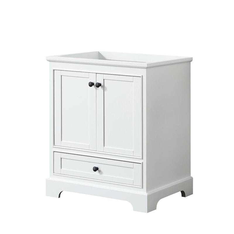 Wyndham Collection Deborah 29-1/4" Free Standing Single Wood Vanity - White / Matte Black Hardware