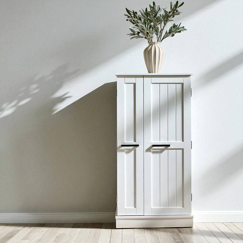 47" Freestanding Kitchen Pantry Cabinet with Doors and Adjustable Shelves, Small Food Storage Organizer - White