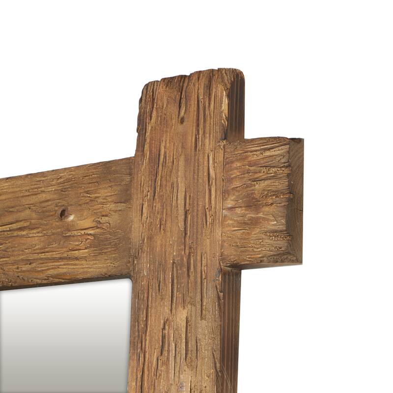 Brown Wood Room Wall Mirror with Extended Frame and Natural Wood Grain and Texture