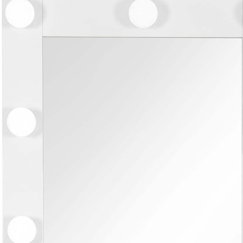HomeRoots 74" White Wood Lighted Freestanding Framed Full Length Mirror - 30.08 in. x 74.41 in. x 14.96 in.