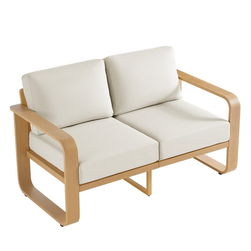 Spruce & Spring Outdoor Patio Furniture Set Aluminum Sofa Accent Chair - Loveseat - Beige