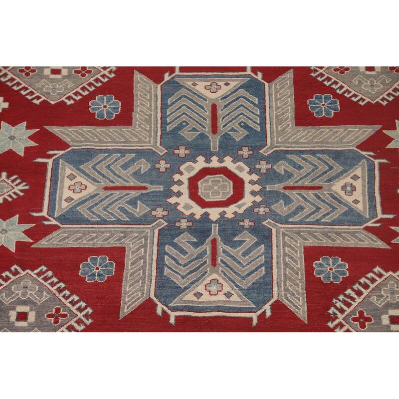 Geometric Red Kazak Oriental Area Rug Wool Carpet - 8'0" x 9'9"