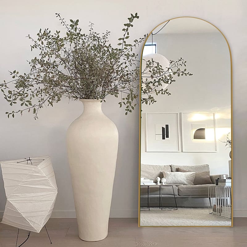 Classic Wood Arched Full Length Mirror with Stand, Floor Mirror - 70.55X23.55 - Antique Gold
