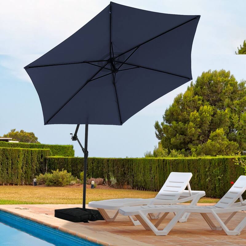 Autlaycil 10ft Offset Hanging Market Patio Umbrella with Base