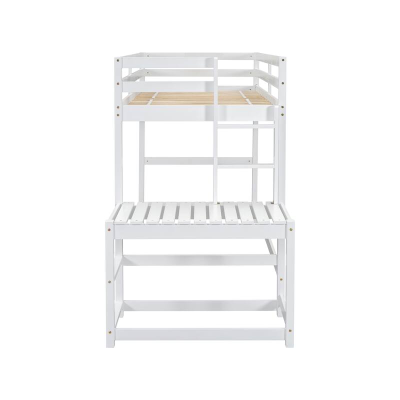 Twin High Loft Bed with Ladder landing Platform, Ladders, Guardrails