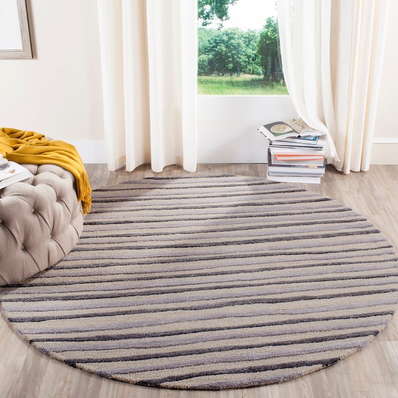 Martha Stewart by SAFAVIEH Hand Drawn Stripe Wool/ Viscose Rug - 6' Round - Wampum Purple
