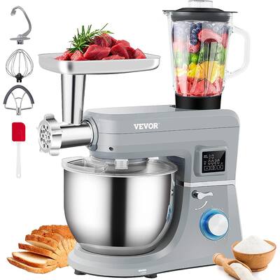 5 IN 1 Stand Mixer, 660W Tilt-Head Multifunctional Electric Mixer with 6 Speeds LCD Screen Timing, 7.4 Qt Stainless Bowl