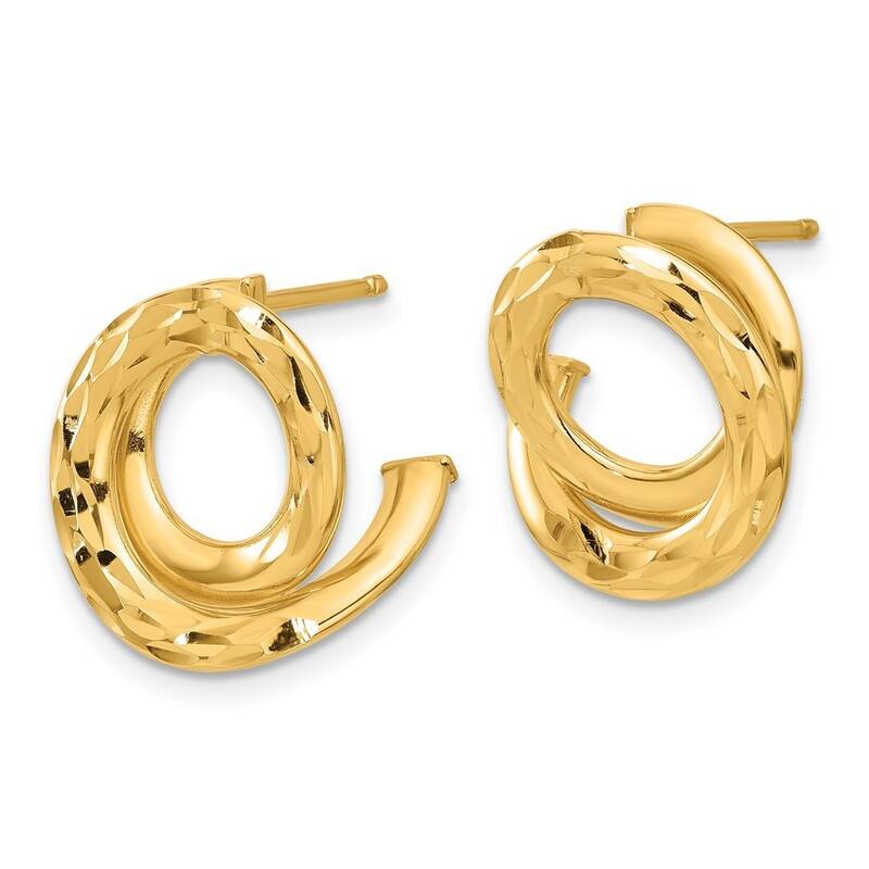 Curata 14k Yellow Gold Polished and Sparkle Cut Intertwined Circle Post Earrings - 16.5x14.8mm
