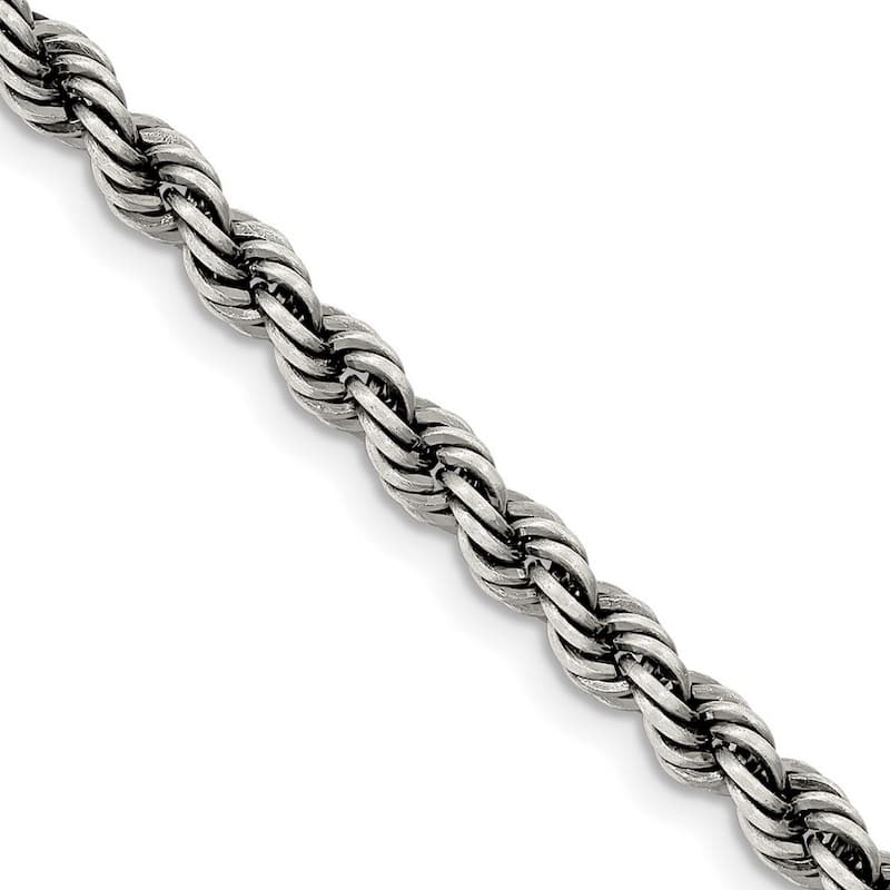 Curata 925 Sterling Silver Twisted Ruthenium plating Fancy Lobster Closure Ruthenium 4mm Rope Chain Necklace